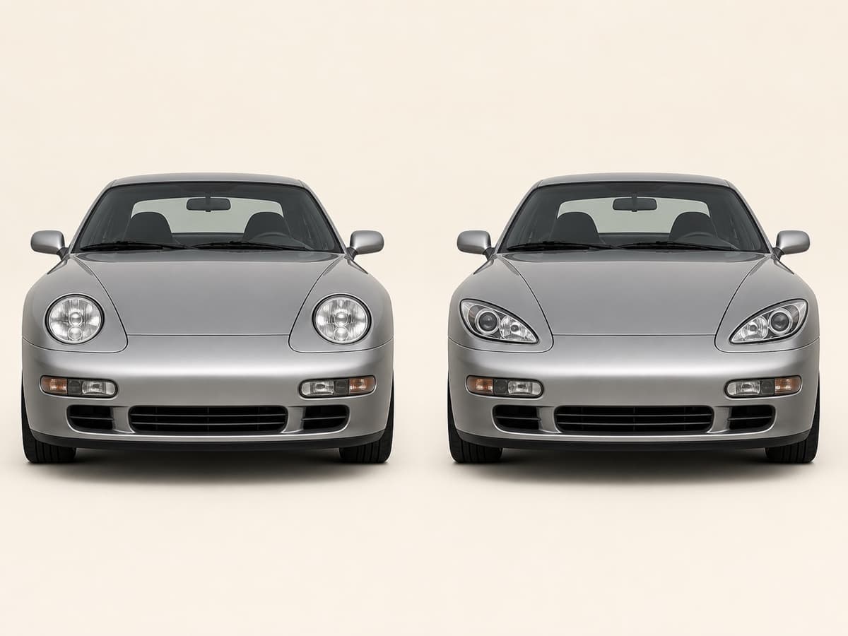996前期の涙目ヘッドライトと後期ヘッドライトの形状比較